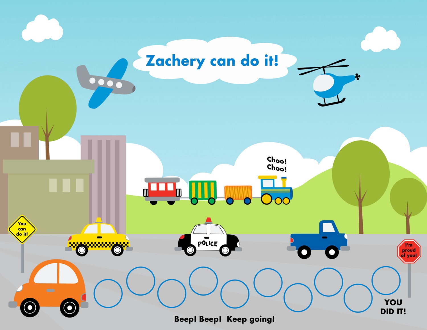 PRINTABLE Personalized Child Incentive/reward Chart - Transportation ...
