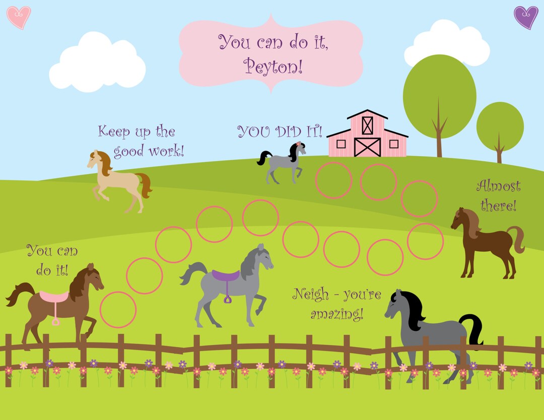 PRINTABLE Personalized Kids Incentive/reward Chart - Horses- 2 VERSIONS! Printable Jpeg or PDF ...