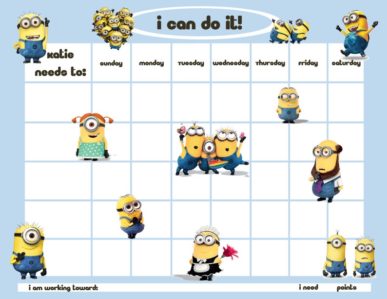 Personalized Children's Reward/Chore Chart Minion Men image 1