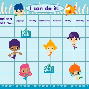 PRINTABLE PERSONALIZED Child Behavior Incentive Chart, Reward Chart,  Bubble Mermaids