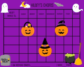 PRINTABLE Personalized Kids Chore Chart - Halloween Pumpkins - TWO Colours! Printable Jpeg or PDF