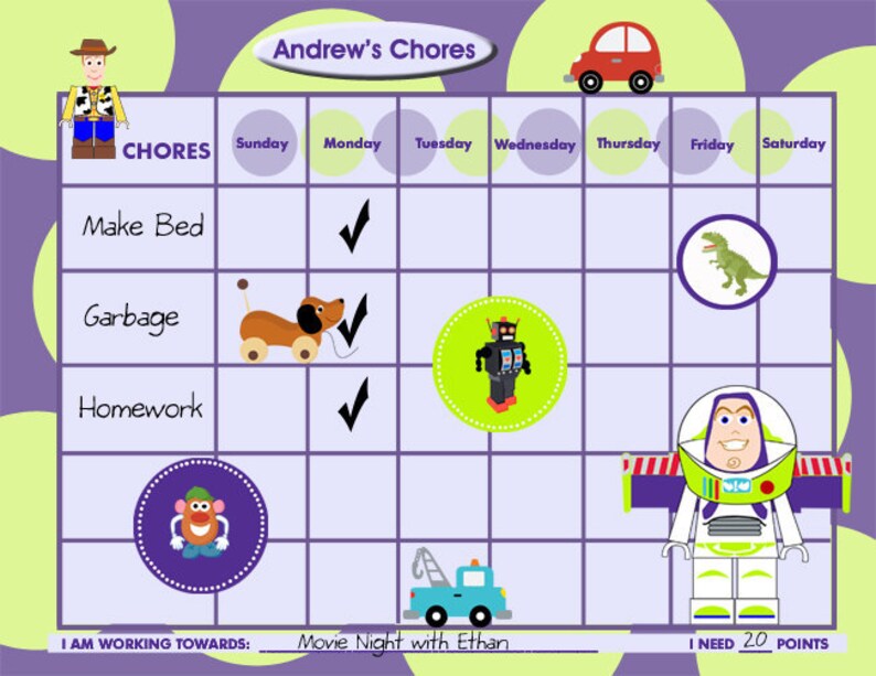 Custom Chore Chart for Children - It's a Toy's Story - YOU Choose 1 of ...