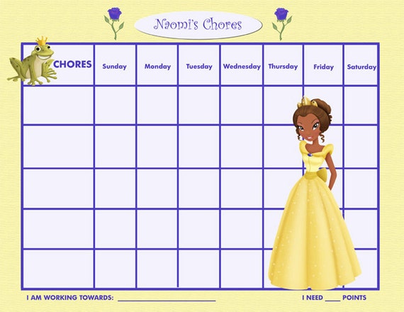 PRINTABLE Personalized Kids Chore Chart Yellow Princess | Etsy