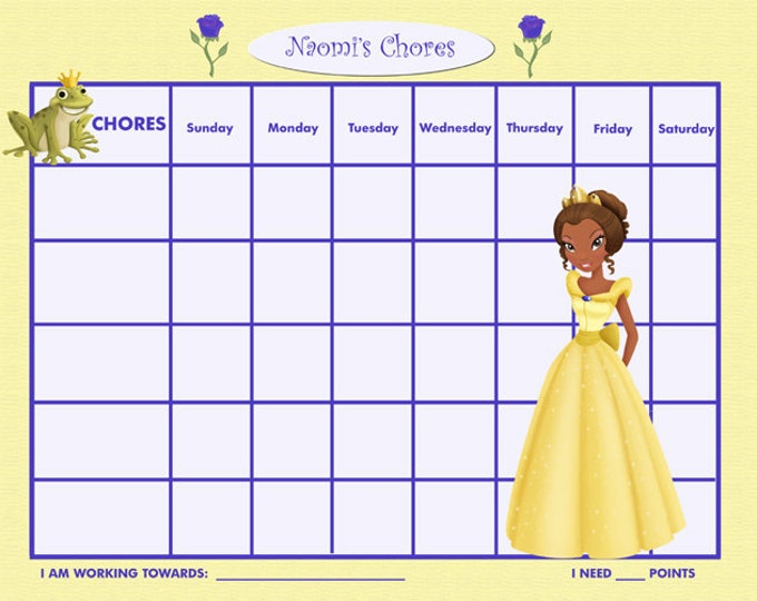 PRINTABLE Personalized Kids Chore Chart Yellow Princess Printable Jpeg ...