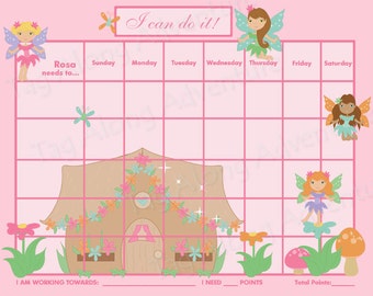 PRINTABLE Customizable Child Reward Chart / Chore Chart - Fairy Garden - Printable jpeg pdf