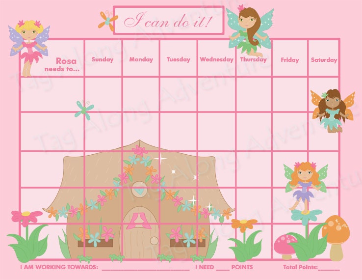 PRINTABLE Customizable Child Reward Chart / Chore Chart - Fairy Garden ...