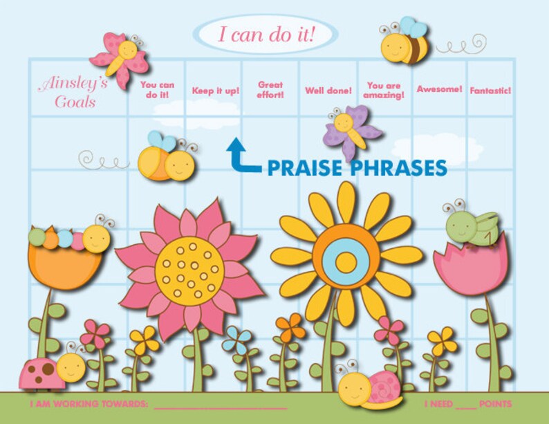 Personalized Child Reward Chart Cute Bugs Printable Jpeg PDF image 4
