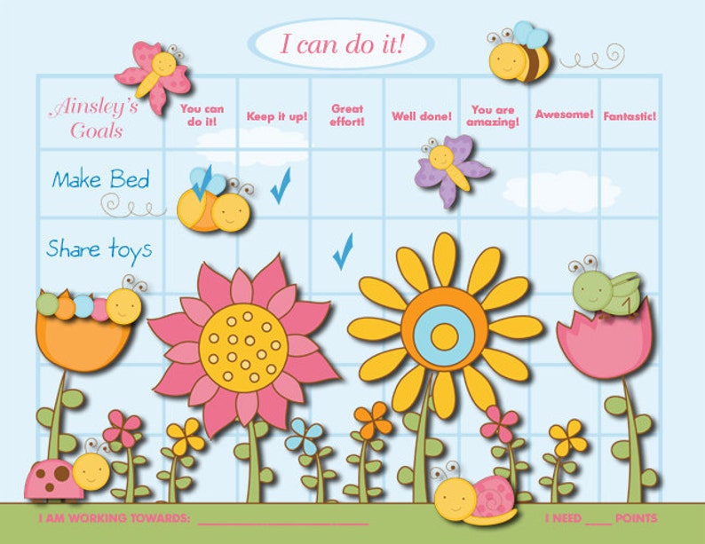 Personalized Child Reward Chart Cute Bugs Printable Jpeg PDF image 5
