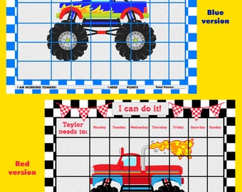 Printable Personalized Children's Chore/Reward Chart - Monster Trucks***FOUR VERSIONS***  Jpeg or PDF