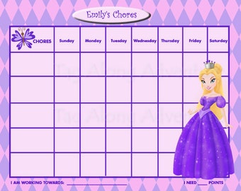 PRINTABLE Personalized Kids Chore Chart - Princess - Purple PRINCESS - Other Princesses Available - Printable Jpeg or PDF