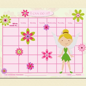 PRINTABLE Customizable Child Reward Chart / Chore Chart - Tinkerbell Fairy - Printable jpeg pdf