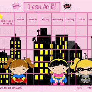 Custom Children's Incentive Chart Girl Super Hero Printable image 1