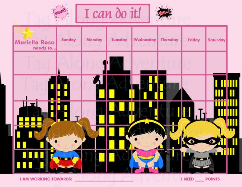 Custom Children's Incentive Chart Girl Super Hero Printable image 1