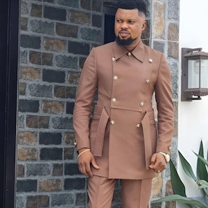 Jeeva Fashions Designer Stylish Brown Safari Suit Brown Outfit for Men.