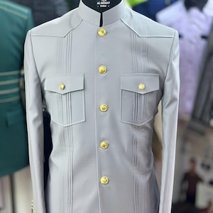 Jeeva Fashions New Stylish Partywear Formal Grey Color Suiting Fabric Designer Safari Suit For Men.