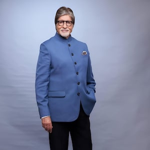 Jeeva Fashions New Stylish Partywear Formal Blue Bandhgala Jodhpuri Coat Pant Suit For Men.