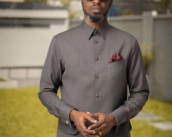 Dark Grey Safari Suit: Custom Made Suiting Fabric