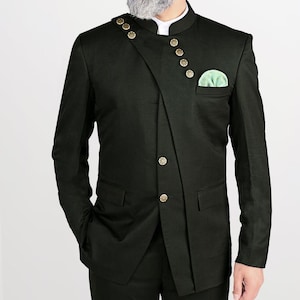 Jeeva Fashions New Stylish Partywear Formal Black Bandhgala Jodhpuri Coat Pant Suit For Men.