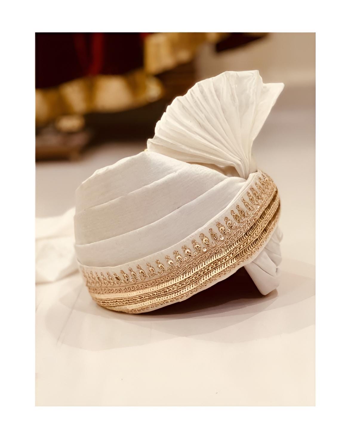 White Silk Fabric Wedding Turban for Men. - Etsy display picture 1