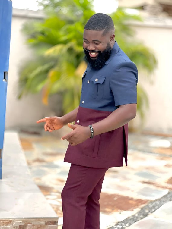 burgundy dress shirt with navy pants Burgundy & Navy Office Outfit Inspo