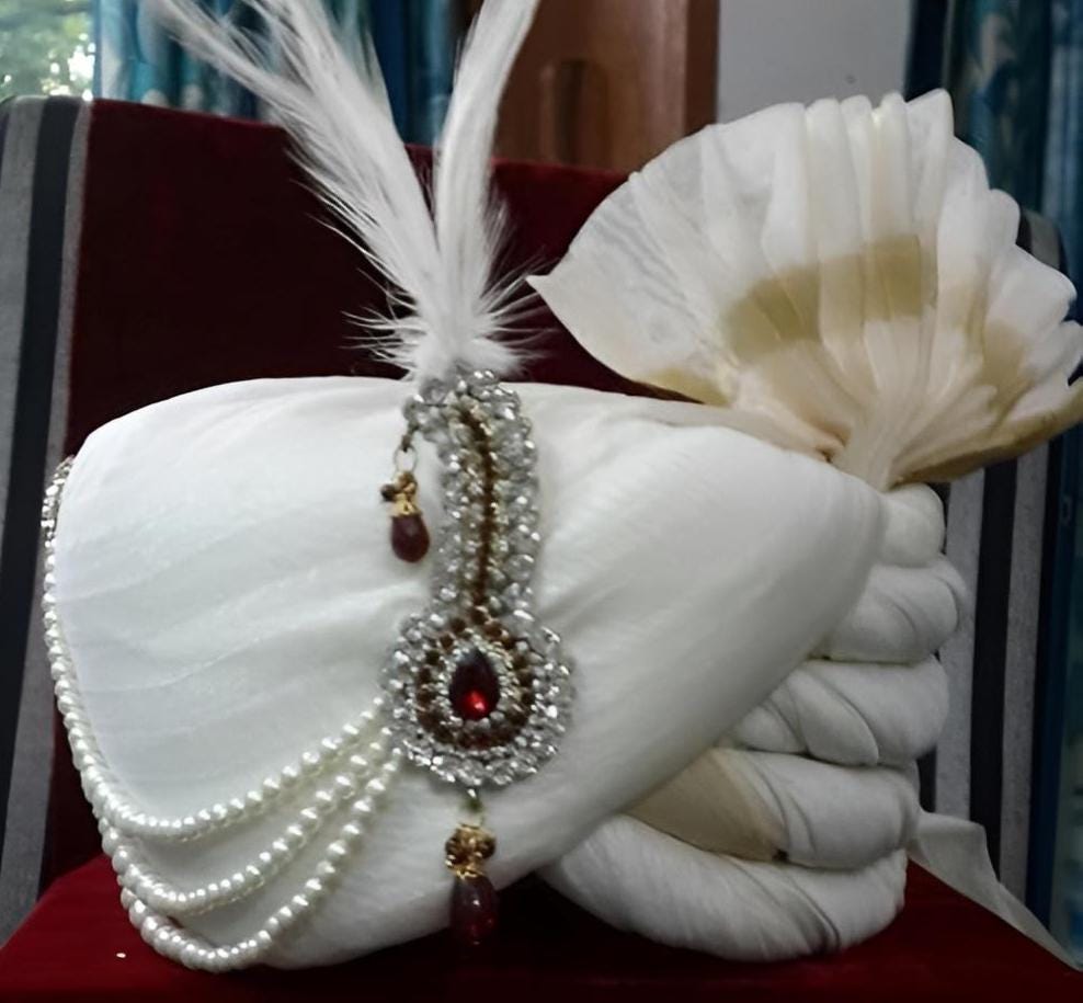 White Silk Fabric Wedding Turban for Men. - Etsy display picture 3