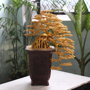 Golden Wire Bonsai Tree | Handmade Feng Shui Tree | Spiritual Gift & Home Decor