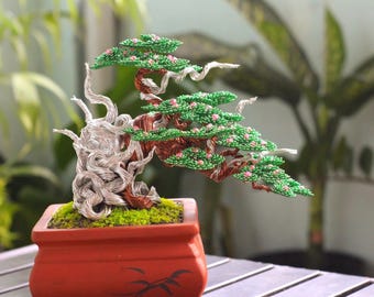 Handmade Silver Wire Bonsai Tree Sculpture:  Zen Decor