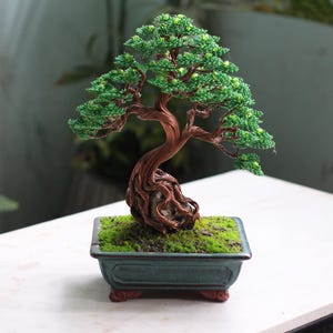 Handmade Wire Bonsai Tree Sculpture – Copper & Beaded Zen Decor | Unique Meditation Art Gift