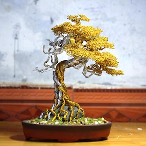 Golden Wire Bonsai Baum Skulptur: Handgemachtes Treibholz Zen Dekor