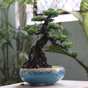 Large Wire Bonsai Tree Sculpture – Handmade Copper Art Tree in Ceramic Pot – Zen Home Decor Gift