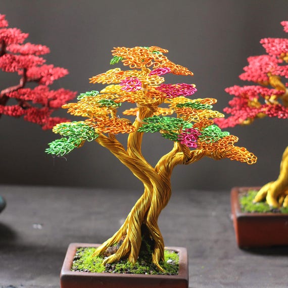 Handmade Autumn Wire Bonsai Tree, Colorful Fall Sculpture, Seasonal Home  Decor