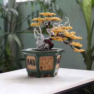 Autumn Wire Bonsai Tree Sculpture – Handmade Copper & Beaded Zen Decor | Unique Gift for Meditation Lovers