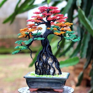 Handgedrehter Kupferdraht Bonsai Baum Handgemachte Skulptur, Herbst Landschaft Keramik Topf