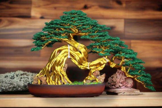 Drachendraht Bonsai-Baum, goldene Geld-Skulptur, Feng Shui Zen-Statement  Stck - Etsy.de