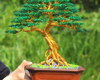 Escultura de bonsái de cobre hecha a mano, decoración de escritorio Feng Shui, regalo de aniversario