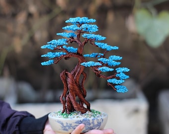 Handmade Blue Wire Bonsai Tree Sculpture, Zen Garden Desk Decor - Etsy  Israel