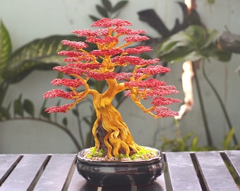 Handgefertigte Skulptur aus rotem Draht, Bonsai Baum, Zen Schreibtisch  Dekor, Feng Shui Kunst - Etsy.de