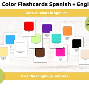 12 Color Flashcards |Spanish + English Printable Cards for Kids |Early Language Learning | Bilingual Cards