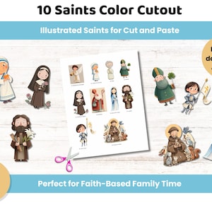10 Christian Saints Color & Cut Out Printables for Kids – Faith-Based Crafts, Learning, Religious Education, Instant Digital Download