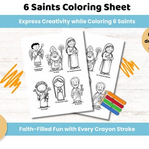 6 Catholic Saints Coloring Sheet for Kids – Printable Religious Activities, All Saints Day, Christian Homeschool, Instant Digital Download