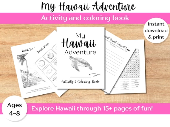 My Hawaii Adventure Activity & Coloring Book | Printable Travel Journal for Kids | Toddler Vacation Diary | Digital Island-Themed Pages