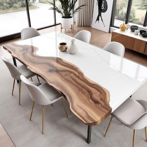 White Marble Effect Dining Table: Modern Luxury Resin & Wood