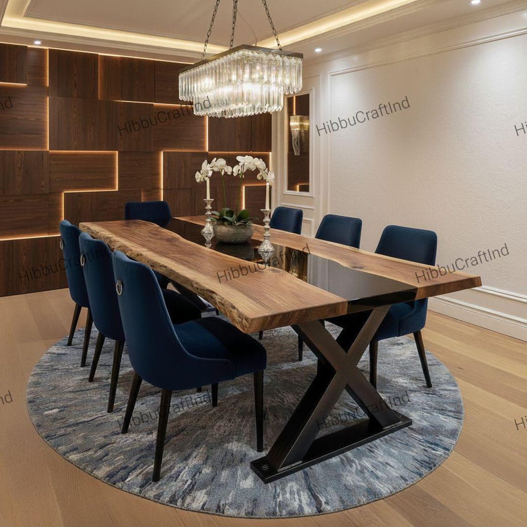 Custom Luxury Black Epoxy Dining Table – Unique Live Edge Wood ...