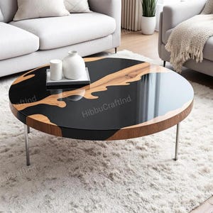 Handmade Black Epoxy Resin & Oak Table: Dual-Purpose Coffee/Dining