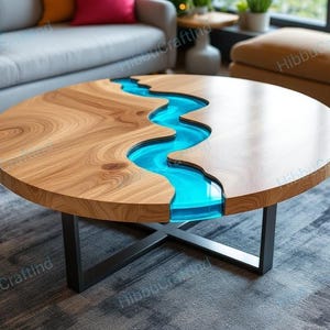 Teal Blue Epoxy Coffee Table: Custom Modern Wood Furniture