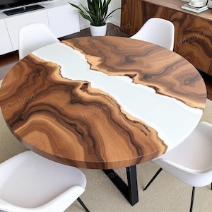Handmade Wood & White Epoxy Resin Coffee/Dining Table