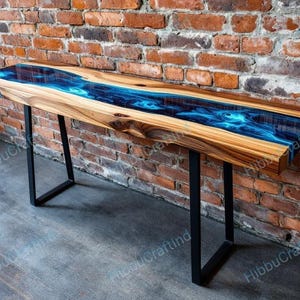 Handmade Blue River Epoxy Resin Console Table - Custom Wood Art