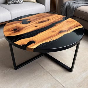 Mesa redonda de resina epoxi con efecto mármol negro: mesa de comedor o de centro moderna