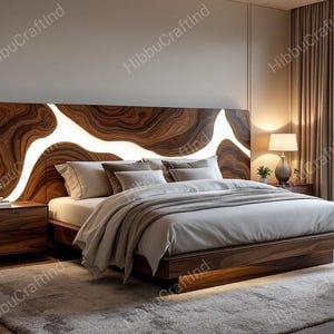 Handmade Solid Wood Headboard with White Epoxy Resin - Custom Bedroom Furniture