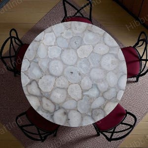 Natural White Agate Round Coffee Table – Unique Handmade Furniture, Luxury Home Décor, Modern Luxury Table, Home Decor, Custom-made to Order
